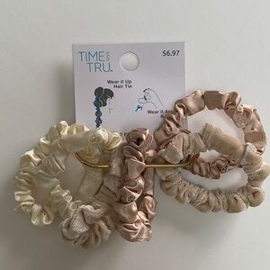 Time and Tru Satin Hair Scrunchies - Cream and Brown. Brand new.
